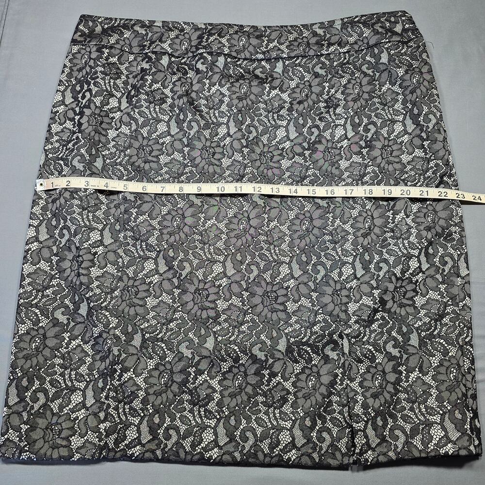 Worthington Black Mini Skirt Size 18 Stretch Floral Lace Slit Womens Aline Lined - Picture 7 of 8